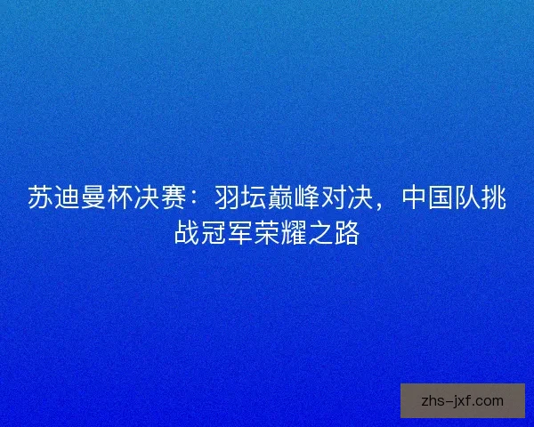 苏迪曼杯决赛：羽坛巅峰对决，中国队挑战冠军荣耀之路